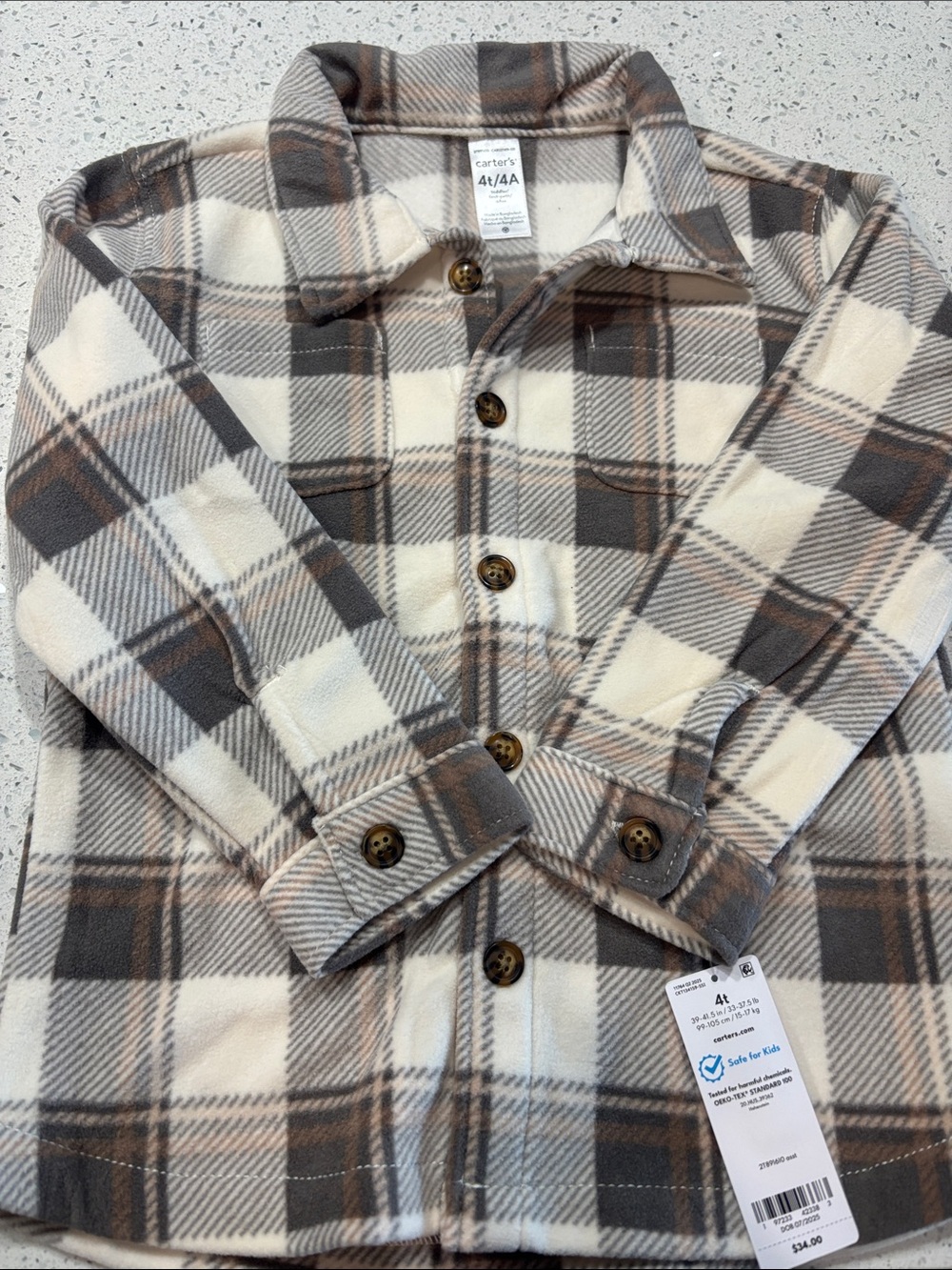 Carter's Cream, Brown & Gray Plaid Kids Button-Up Shacket